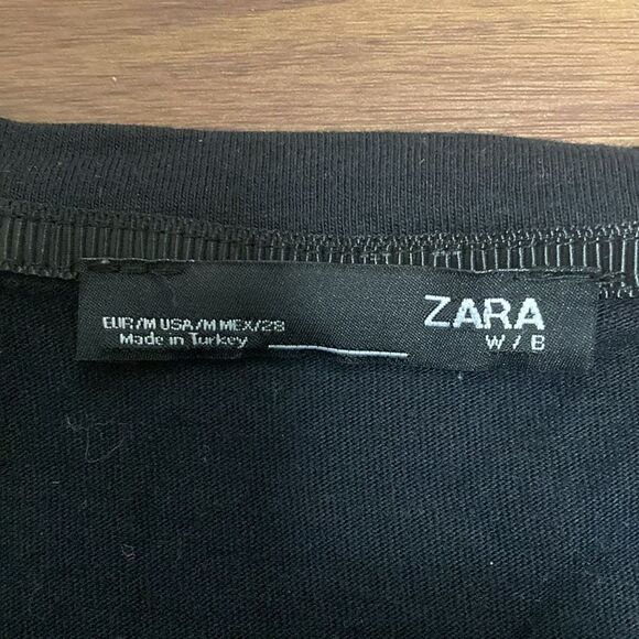 Zara Black Floral Embroidered Combined Fabric Short Sleeve T Shirt. Size Small. - Picture 7 of 7